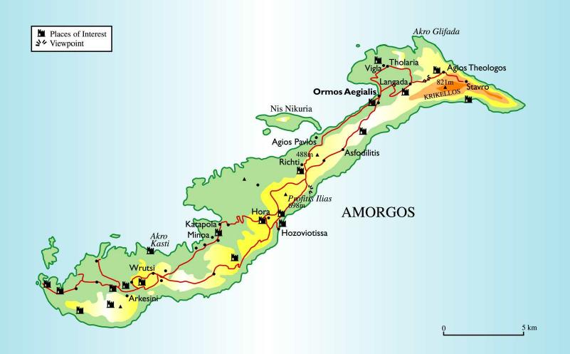 Map of Amorgos, Greece